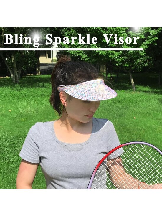 ?Women\'s White Sun Shiny Rhinestones Clip On Visor Adjustable Bling Hats main image 6